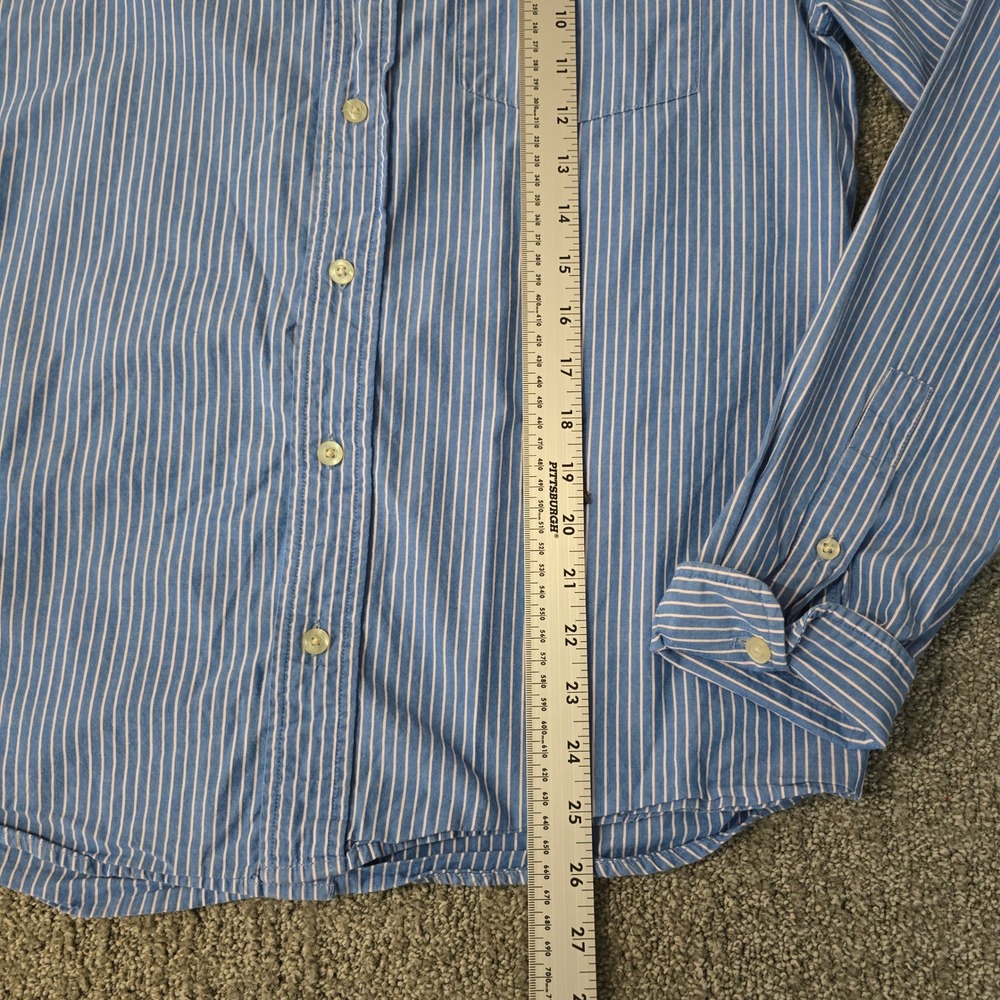 Vintage Hollister M Blue White Stripe Button Up Shirt Cotton Y2K Preppy Surf - Picture 4 of 7